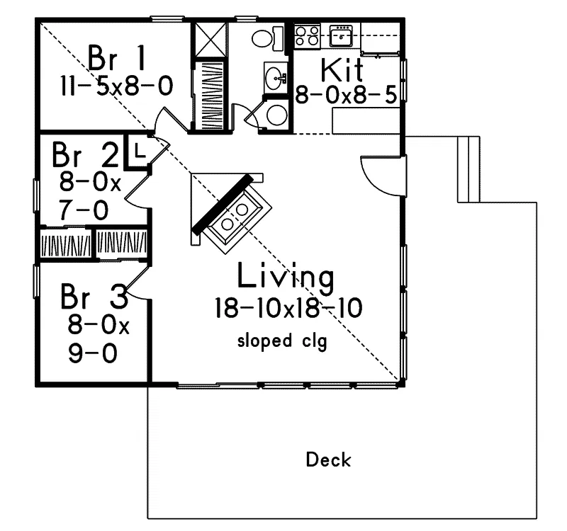 Waterfront House Plan First Floor - Pinecone A-Frame Modern Home 008D-0148 - Shop House Plans and More