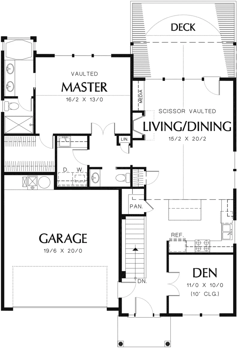Arts & Crafts House Plan First Floor - Monroe Lane Sloping Lot Home 011D-0069 - Shop House Plans and More