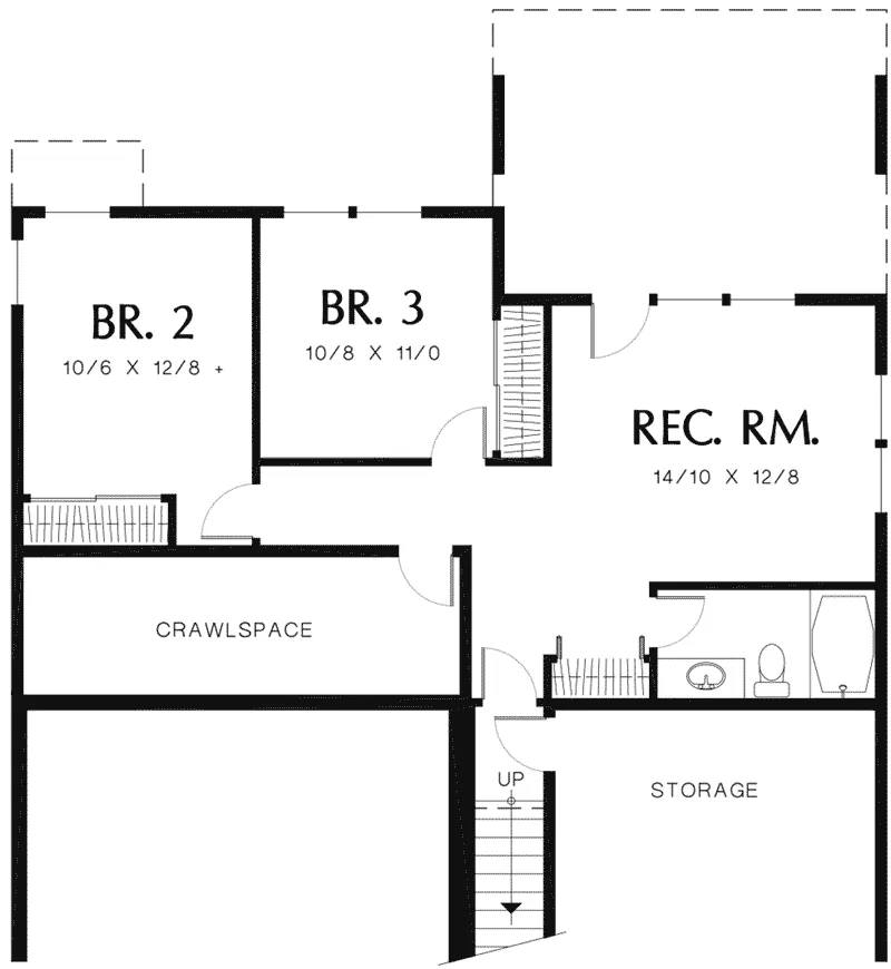 Arts & Crafts House Plan Lower Level Floor - Monroe Lane Sloping Lot Home 011D-0069 - Shop House Plans and More