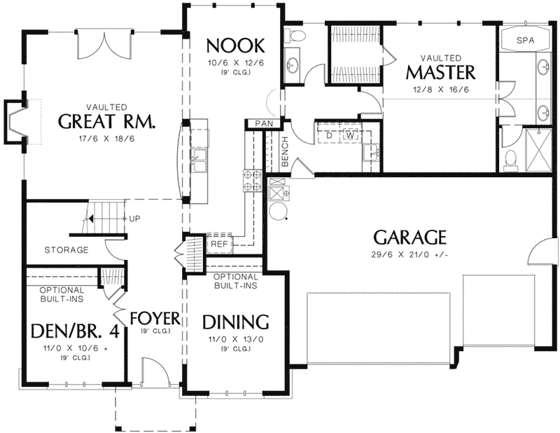 Arts & Crafts House Plan First Floor - Dexter Creek Craftsman Home 011D-0239 - Search House Plans and More