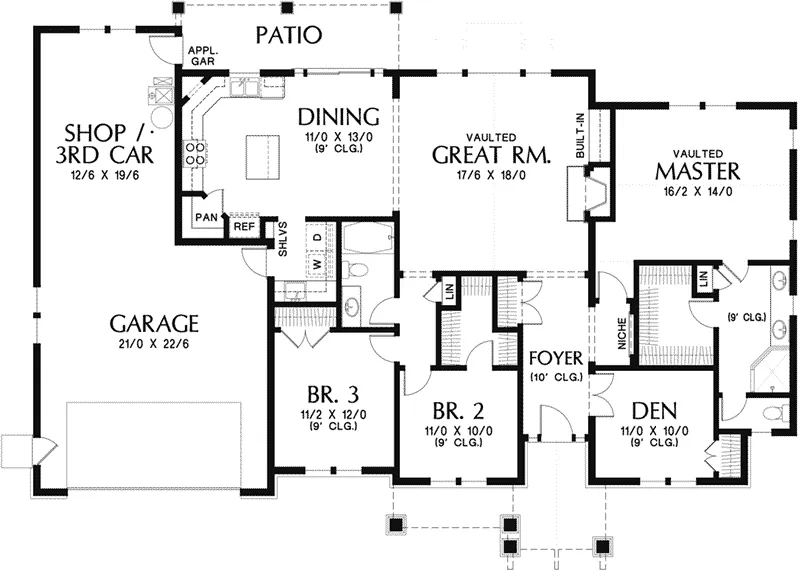 Country House Plan First Floor - Chelsea Falls Craftsman Home 011D-0280 - Search House Plans and More