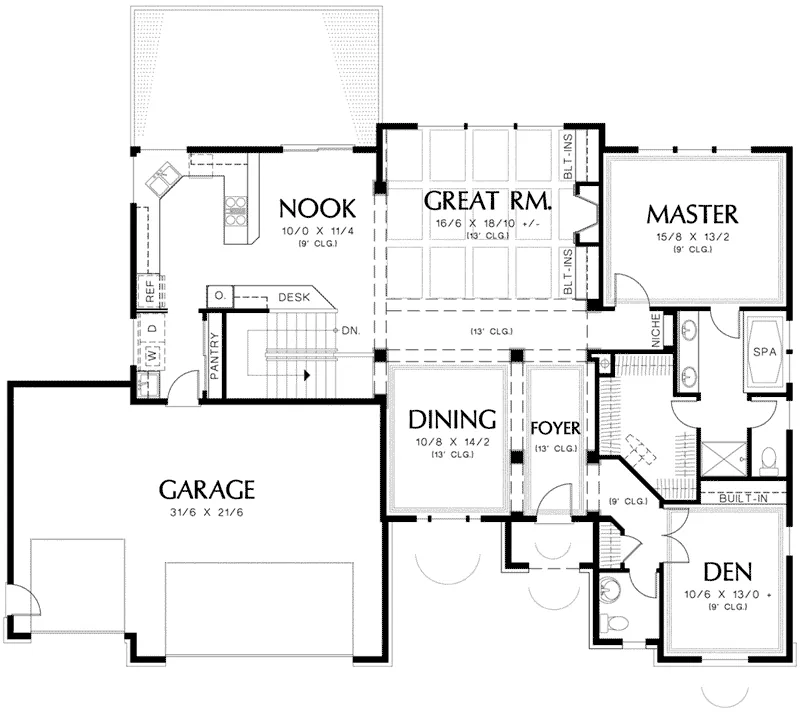 Ranch House Plan First Floor - Richert Ranch Home 011D-0317 - Shop House Plans and More