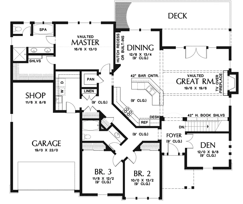 Craftsman House Plan First Floor - Elm Creek Craftsman Home 011D-0328 - Search House Plans and More