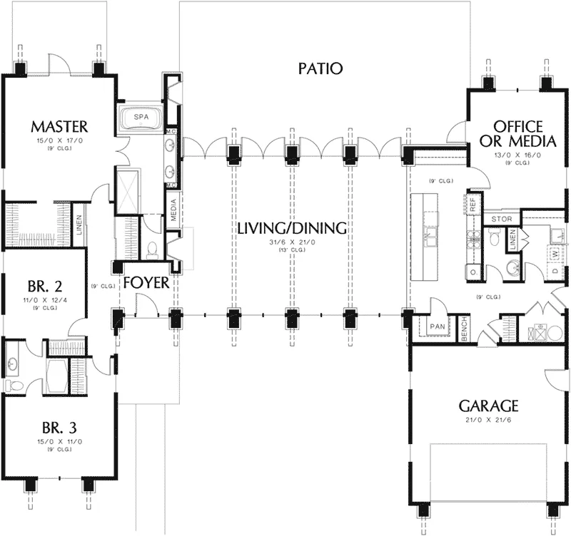 Southwestern House Plan First Floor - Harris Modern Prairie Home 011D-0335 - Search House Plans and More