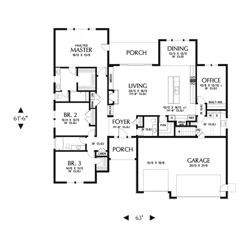 Arts & Crafts Home Plan First Floor 011D-0342