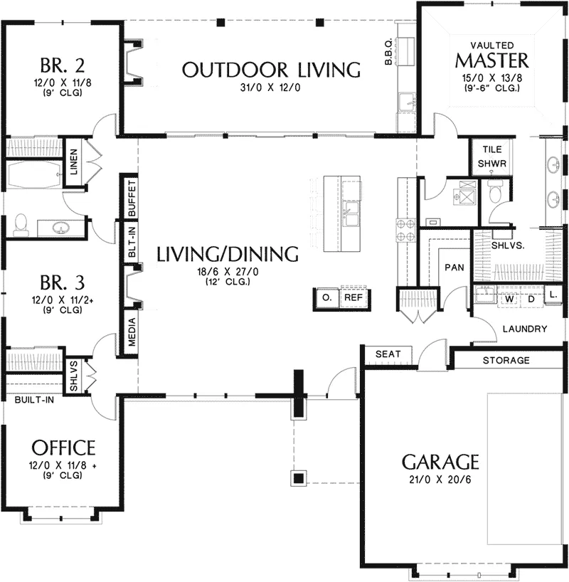 Prairie House Plan First Floor - Flora Canyon Ranch Home 011D-0344 - Search House Plans and More