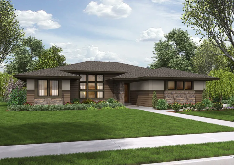 Prairie House Plan Front of Home - Flora Canyon Ranch Home 011D-0344 - Search House Plans and More