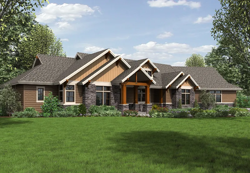 Shingle House Plan Front Image - Leigh Lane Rustic Country Ranch House - Shop House Plans and More