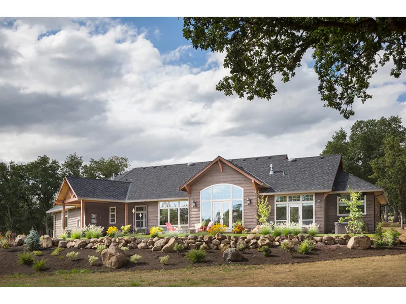 Shingle House Plan Rear Photo 02 - Leigh Lane Rustic Country Ranch House - Shop House Plans and More