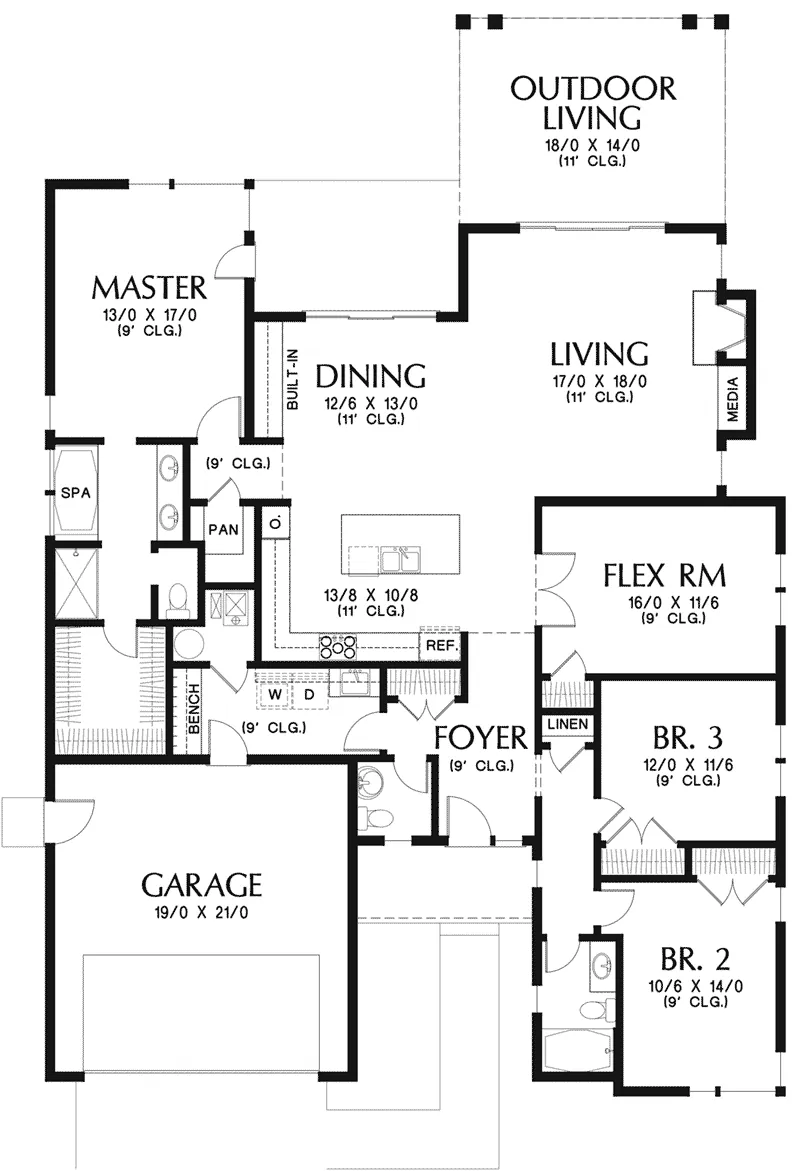 Modern House Plan First Floor - Lefton Prairie Ranch Home 011D-0348 - Shop House Plans and More