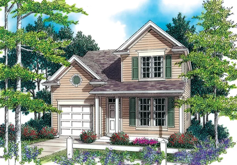Country House Plan Front of Home - Plum Valley Narrow Lot Home 011D-0378 - Shop House Plans and More