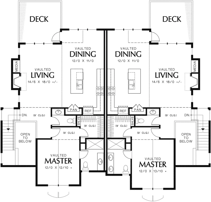 Shingle House Plan First Floor - Wellington Park Duplex Home 011D-0428 - Shop House Plans and More