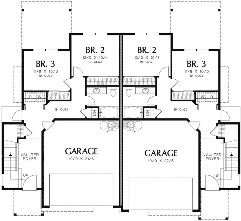 Shingle House Plan Lower Level Floor - Wellington Park Duplex Home 011D-0428 - Shop House Plans and More