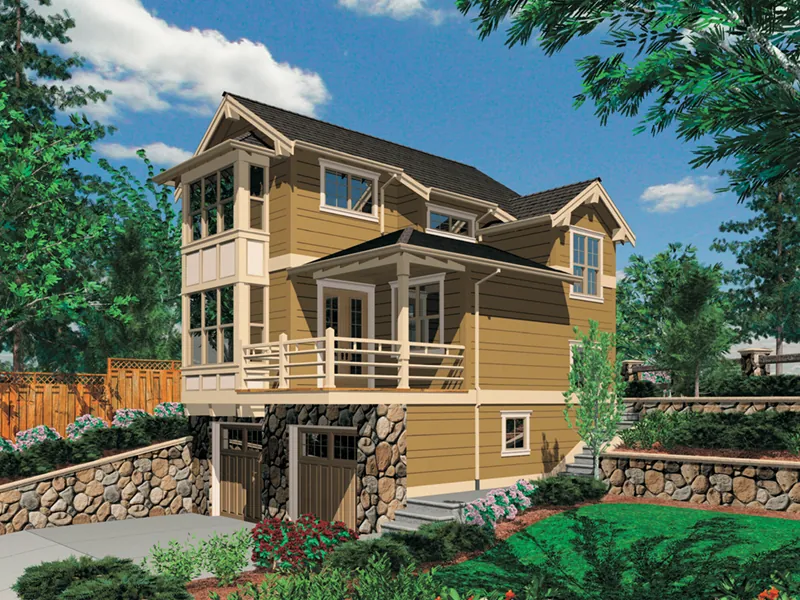 Arts & Crafts House Plan Front of Home - Daxton Sloping Lot Home 011D-0430 - Search House Plans and More