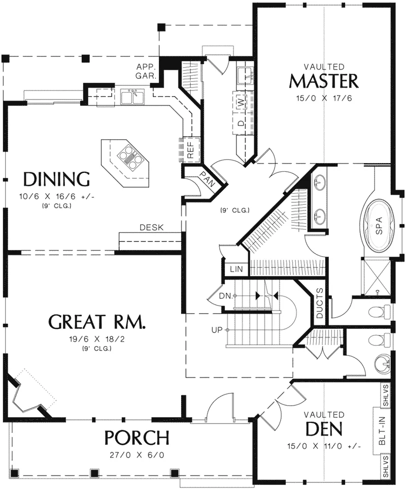 Arts & Crafts House Plan First Floor - Melba Grove Country Home 011D-0508 - Shop House Plans and More