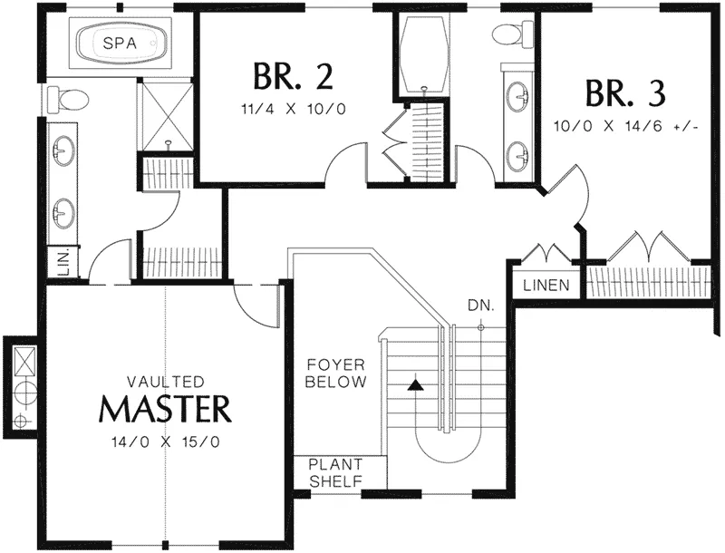Traditional House Plan Second Floor - Rhodes Point Sloping Lot Home 011D-0519 - Shop House Plans and More