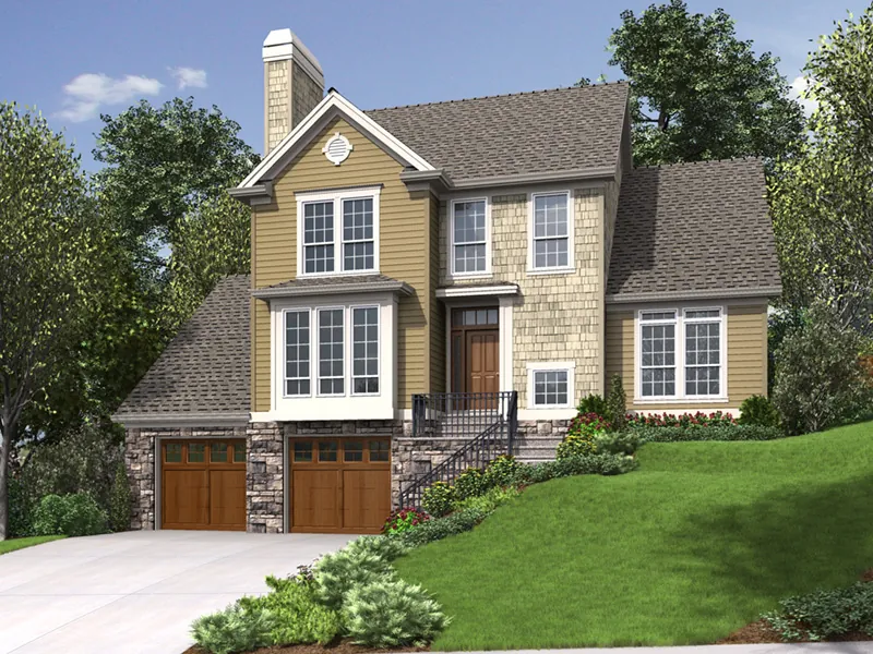 Traditional House Plan Front Photo 01 - Rhodes Point Sloping Lot Home 011D-0519 - Shop House Plans and More