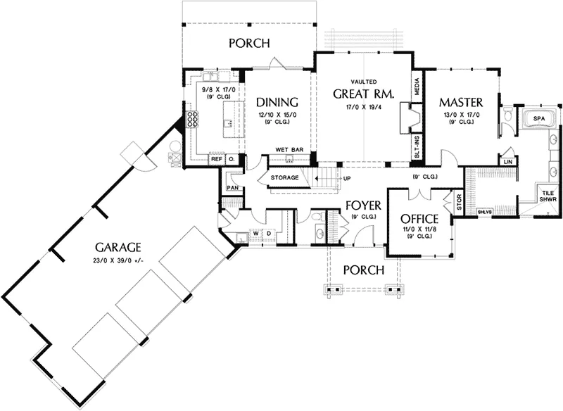 Mountain House Plan First Floor - Squaw Lake Craftsman Home 011D-0523 - Shop House Plans and More