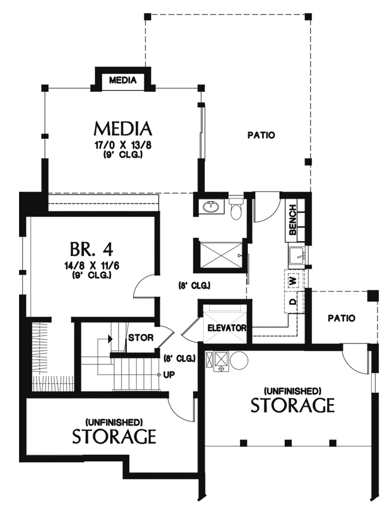Beach & Coastal House Plan Lower Level Floor - Modern Home Floor 011D-0588 - Search House Plans and More