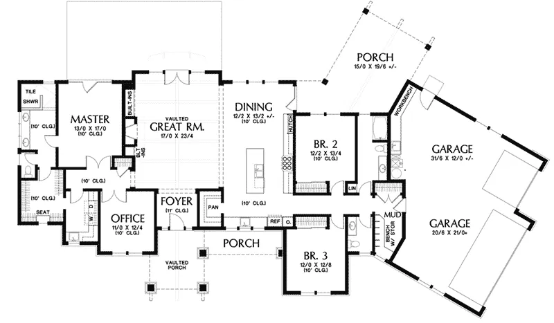 Arts & Crafts House Plan First Floor - Joanna Hill Craftsman Home 011D-0607 - Search House Plans and More