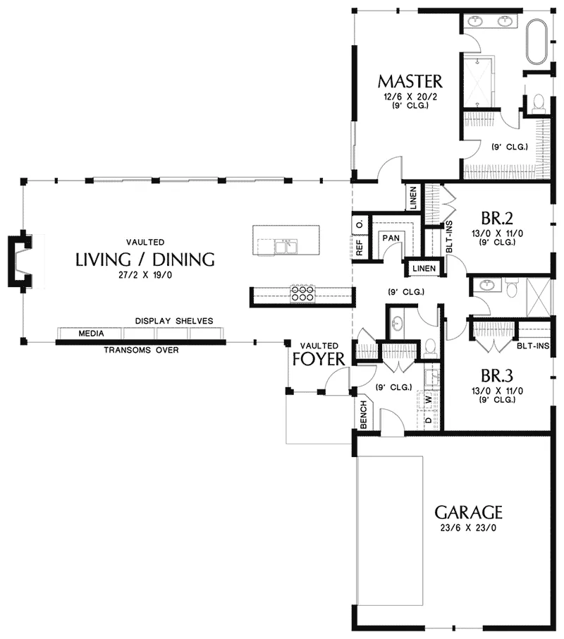 Beach & Coastal House Plan First Floor - Reza Modern Ranch Home 011D-0610 - Shop House Plans and More