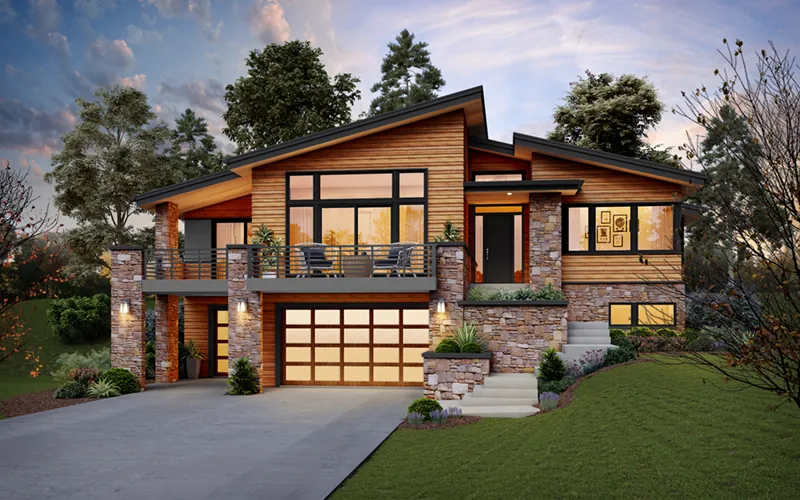 Rustic House Plan Front of Home - Mesquite Ridge Modern Home 011D-0655 - Shop House Plans and More