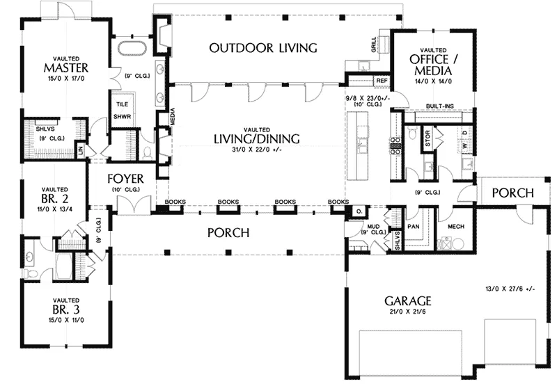 Ranch House Plan First Floor - 011D-0666 - Shop House Plans and More
