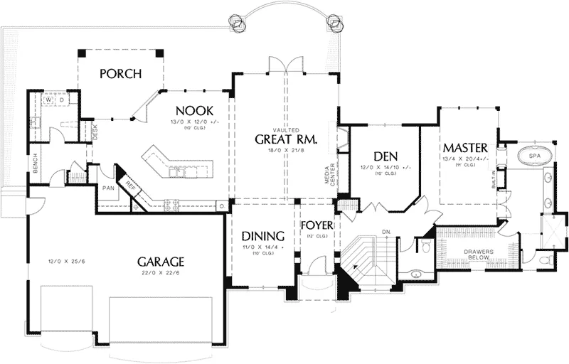 Ranch Home Plan First Floor 011S-0070