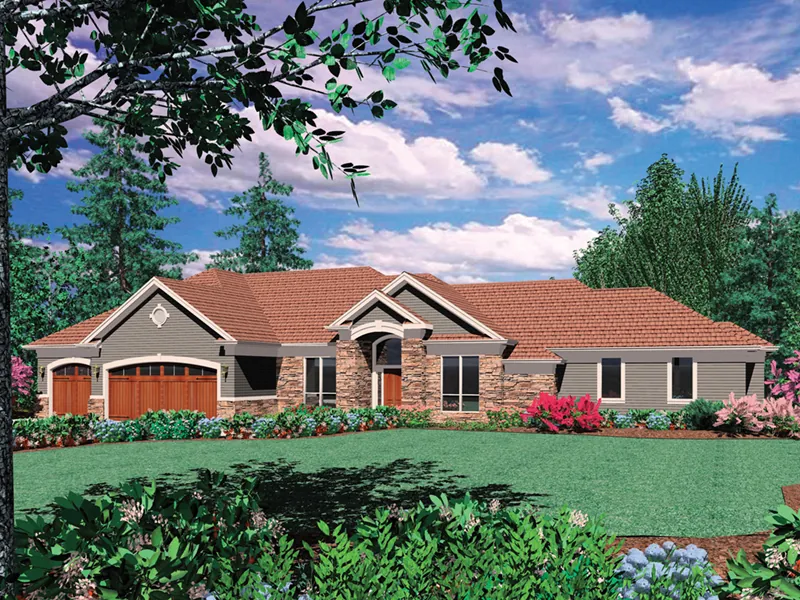 Ranch House Plan Front of Home - 011S-0070 - Shop House Plans and More