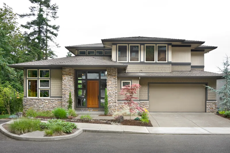 Prairie House Plan Front of Home - 011S-0075 - Shop House Plans and More