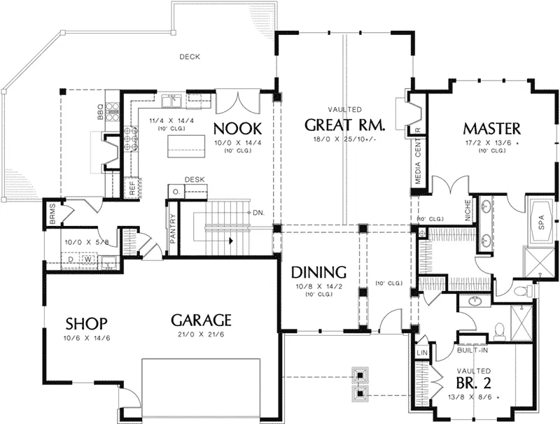 Shingle House Plan First Floor - Prichard Place Luxury Craftsman Home 011S-0100 - Shop House Plans and More