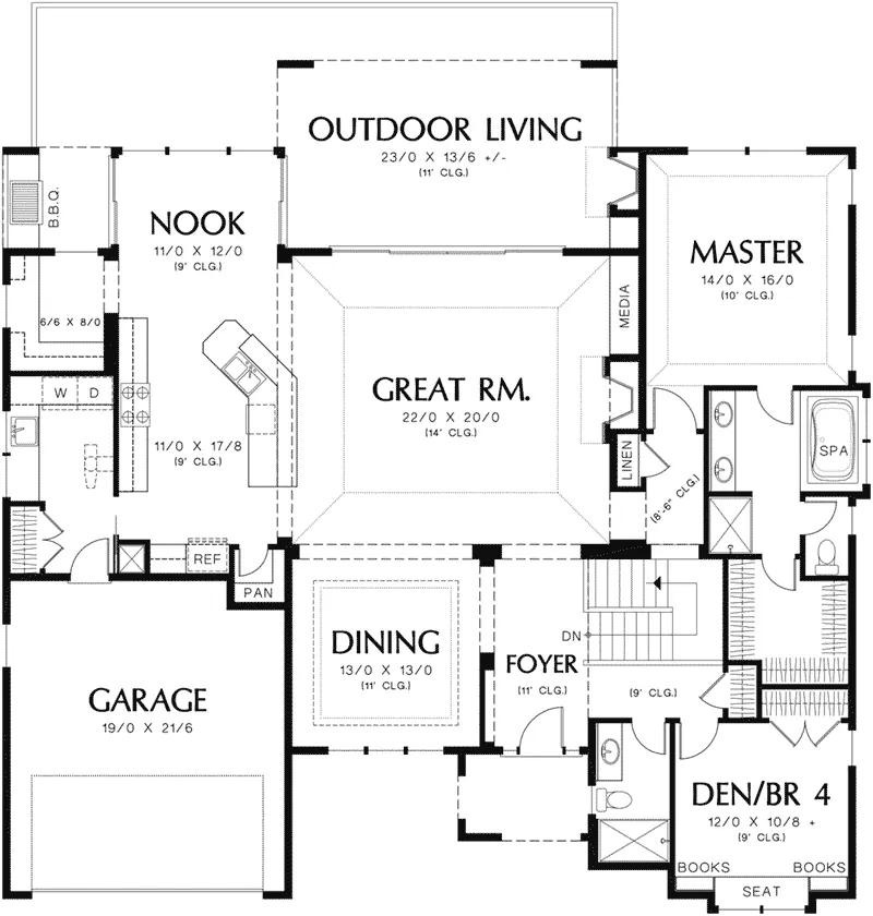 Ranch Home Plan First Floor 011S-0103