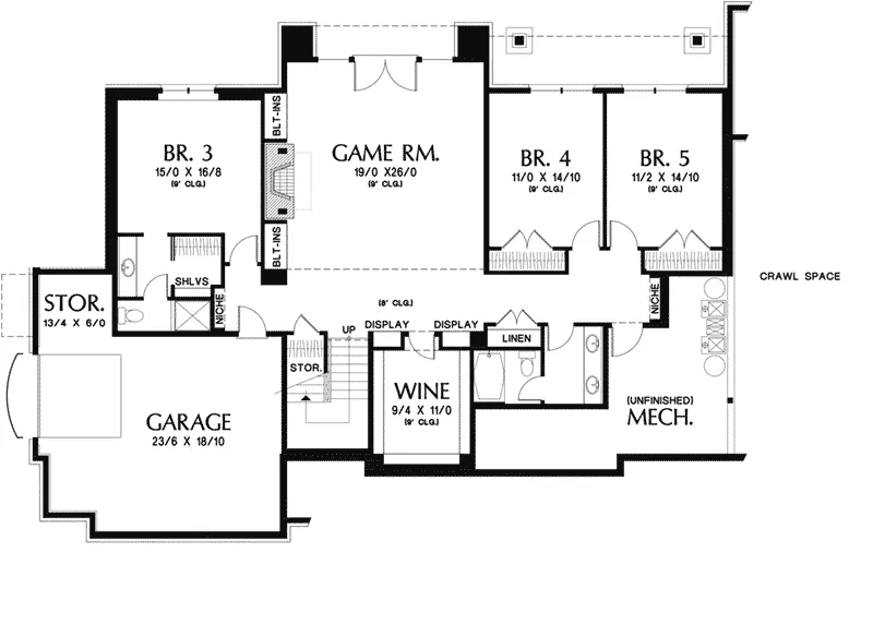 Shingle Home Plan Lower Level 011S-0184