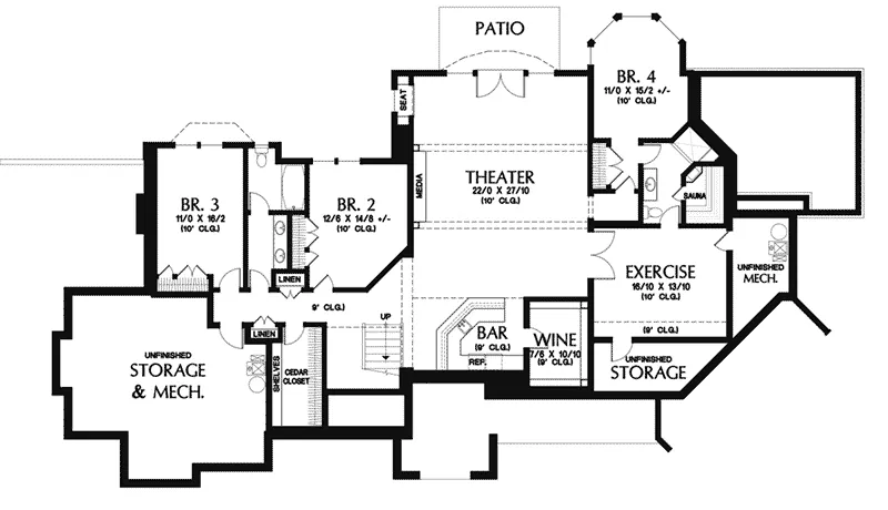 Ranch House Plan Lower Level Floor - 011S-0193 - Shop House Plans and More