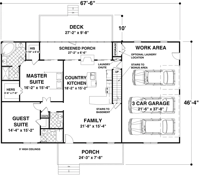 Cabin & Cottage House Plan First Floor - Brookwood Hill Ranch Home 013D-0218 - Search House Plans and More