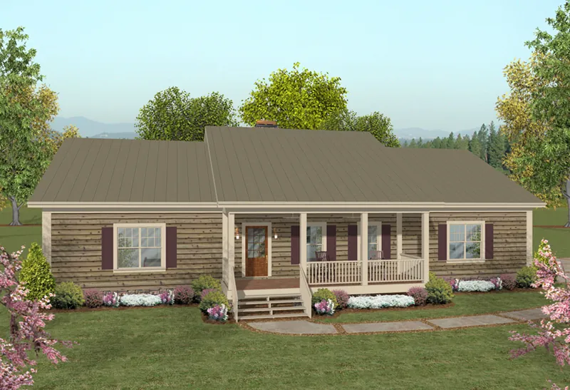 Cabin & Cottage House Plan Front of Home - Brookwood Hill Ranch Home 013D-0218 - Search House Plans and More