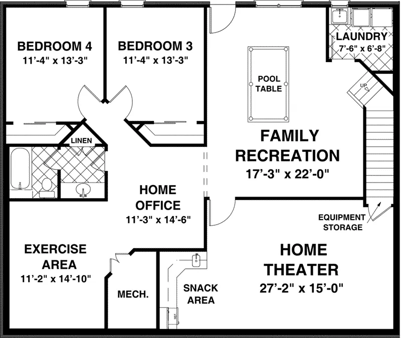 Cabin & Cottage House Plan Lower Level Floor - Brookwood Hill Ranch Home 013D-0218 - Search House Plans and More