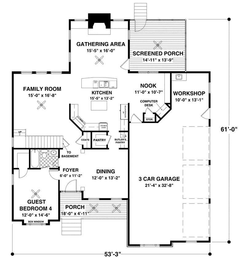 Rustic House Plan First Floor - Stone Crest French Country Home 013D-0242 - Shop House Plans and More
