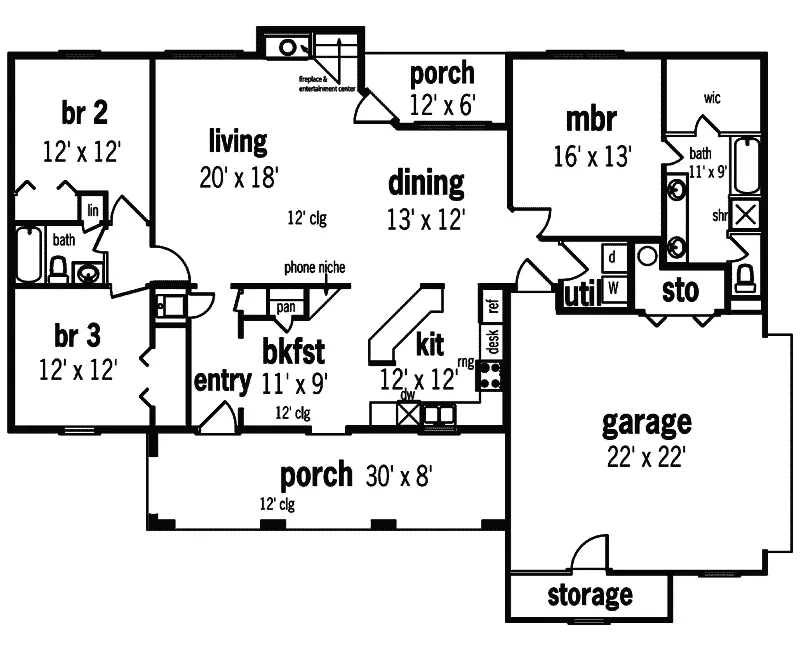 Ranch House Plan First Floor - Sanders Hill European Home 020D-0005 - Shop House Plans and More