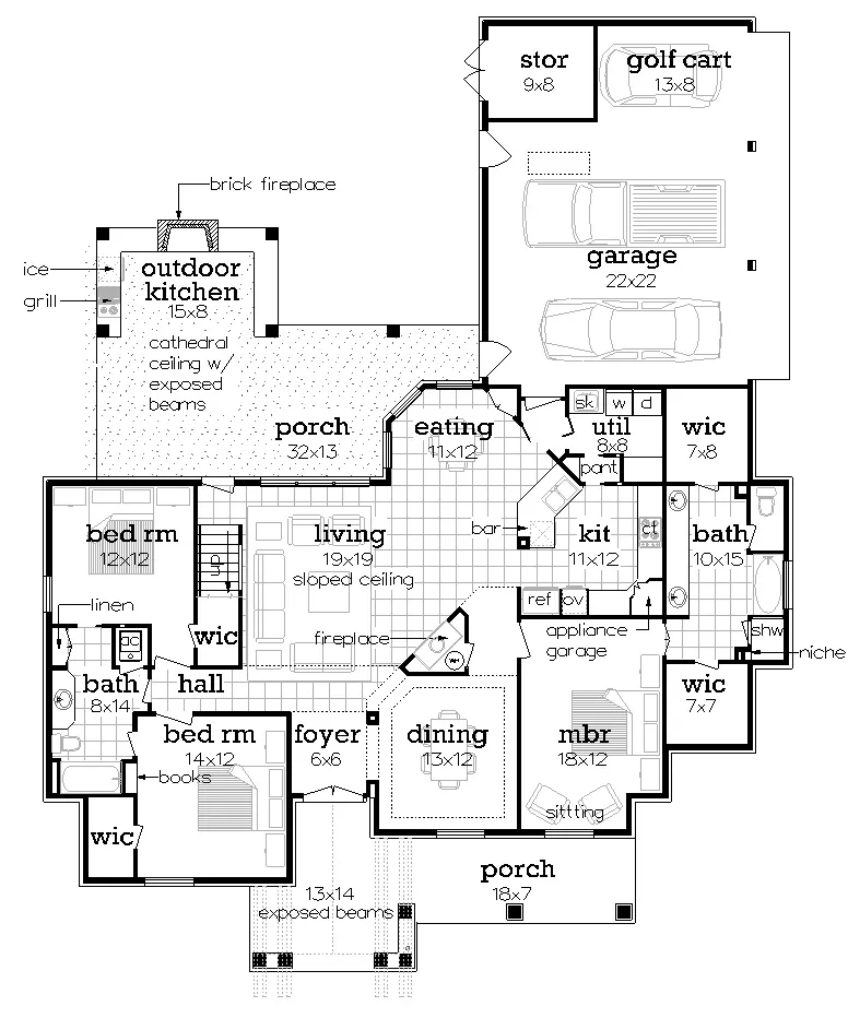 Craftsman House Plan First Floor - Bambury Tudor Craftsman Home 020D-0346 - Search House Plans and More