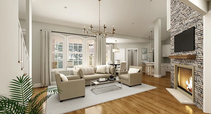 Craftsman House Plan Living Room Photo 01 - Bambury Tudor Craftsman Home 020D-0346 - Search House Plans and More