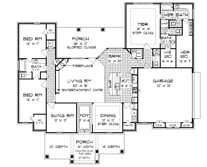 Rustic House Plan First Floor - Shetland Trail Tudor Home 020D-0348 - Shop House Plans and More