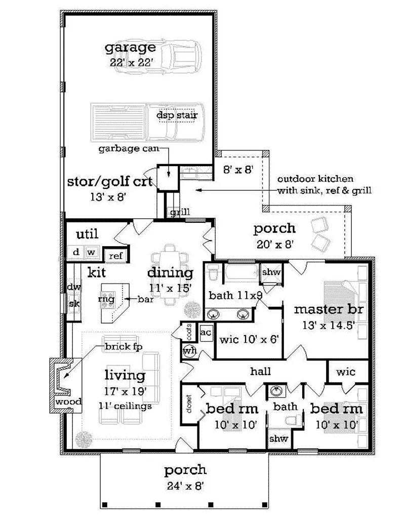 Cabin & Cottage House Plan First Floor - Fruit Valley Southern Home 020D-0353 - Search House Plans and More