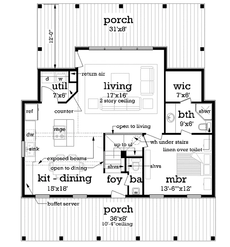 Cabin & Cottage House Plan First Floor - Driscoll Path Southern Cottage 020D-0392 - Search House Plans and More
