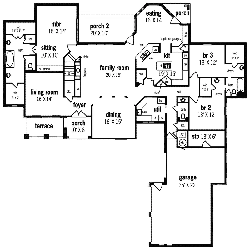 Southern House Plan First Floor - Kingsmill Manor European Home 020S-0003 - Search House Plans and More