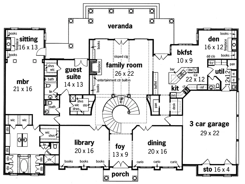 Arts & Crafts House Plan First Floor - Wembleton Traditional Home 020S-0004 - Shop House Plans and More