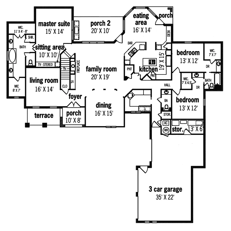 Southern House Plan First Floor - Paradise Park Luxury Home 020S-0016 - Shop House Plans and More