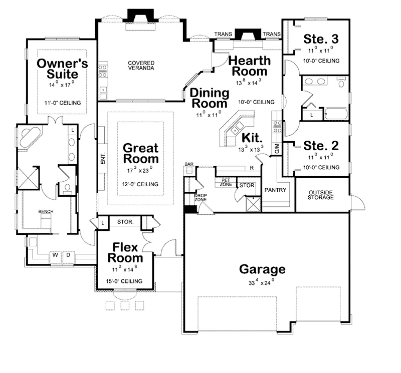 Southern House Plan First Floor - Jessica Creek Prairie Home 026D-1894 - Search House Plans and More