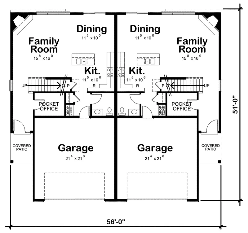 Multi-Family House Plan First Floor - Colbourne Springs Duplex 026D-2025 - Search House Plans and More