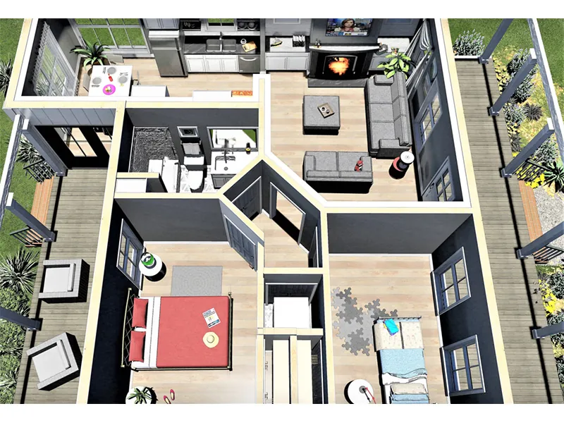 Bungalow Home Plan First Floor 3D 028D-0108